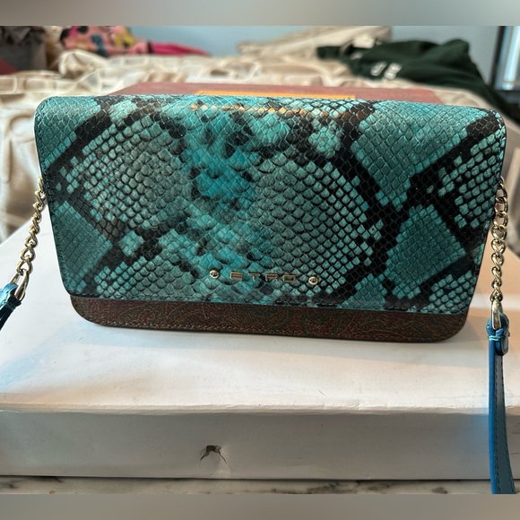 Etro Milano paisley and turquoise snakeskin crossbody purse - Picture 7 of 10